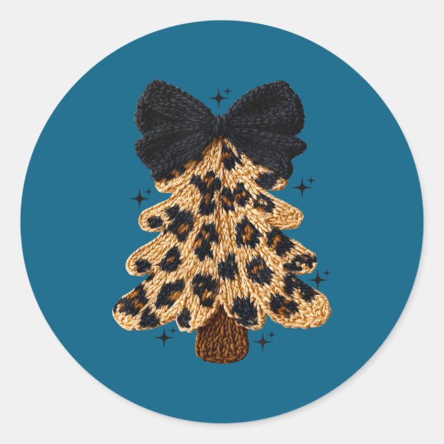 Sticker Rond Leopard Christmas Tree,christmas Coquette Bow Yarn (Devant)
