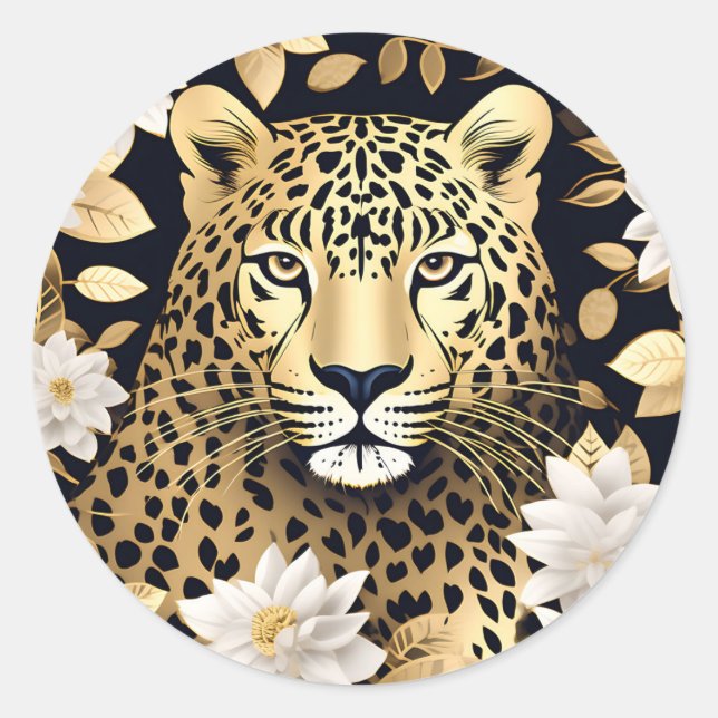 Sticker Rond Leopard d'animal d'or (Devant)