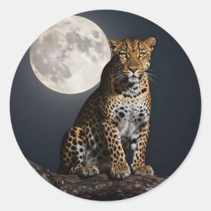 Sticker Rond Léopard majestueux et pleine lune  
