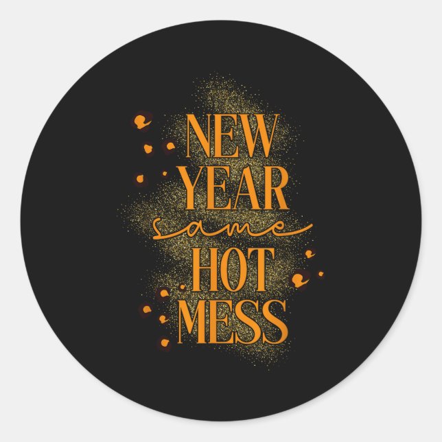 Sticker Rond Leopard New Year Same Hot Mess New Year's Eve Reso (Devant)