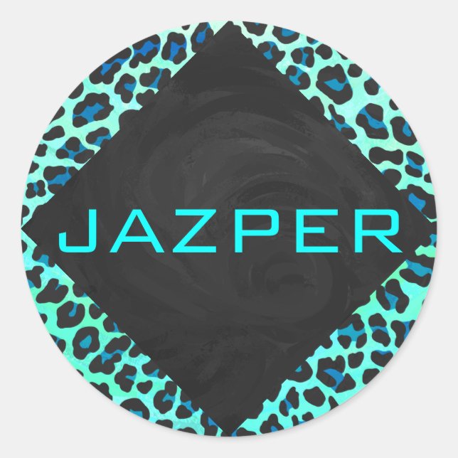 Sticker Rond Léopard noir et Turquoise (Devant)