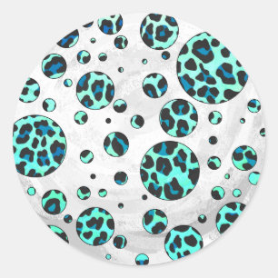 Sticker Rond Léopard noir et Turquoise