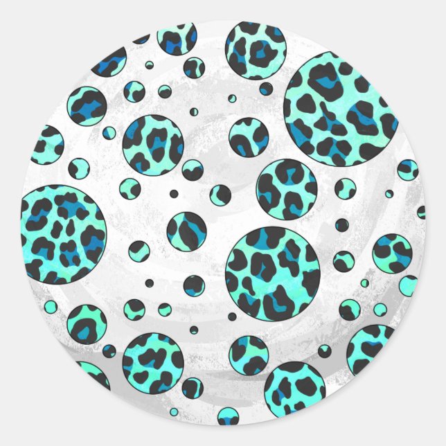 Sticker Rond Léopard noir et Turquoise (Devant)