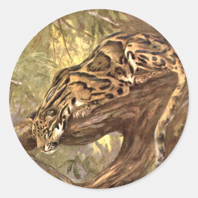 Sticker Rond Leopard nuageux par CE Swan, Animaux sauvages Vint (Devant)