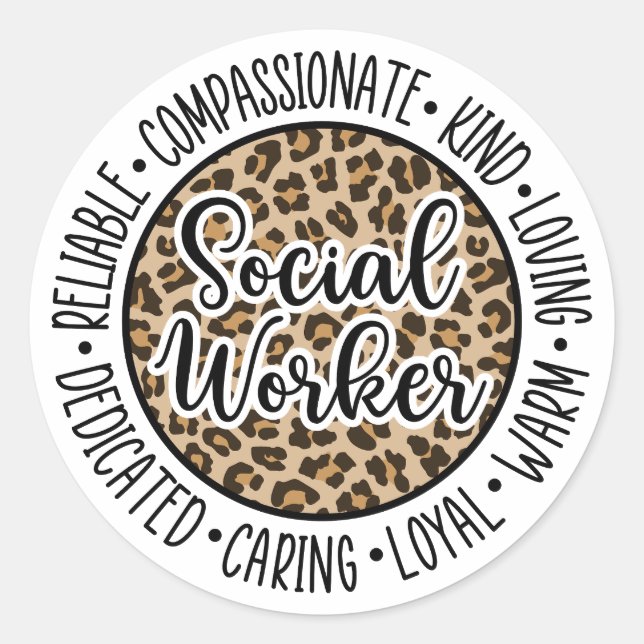 Sticker Rond Leopard Social Worker, Cadeau de travail social (Devant)