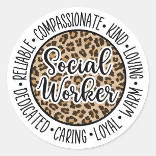Sticker Rond Leopard Social Worker, Cadeau de travail social