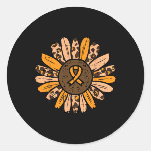 Sticker Rond Léopard Tournesol Orange Ruban Cancer Leucémie Aw