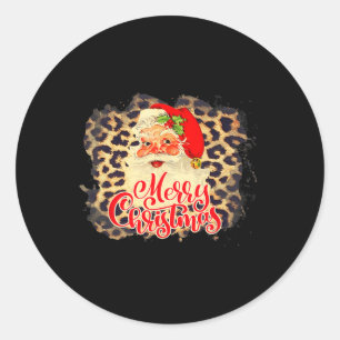 Sticker Rond Leopard Vintage Père Noël Joyeux Noël Père Noël