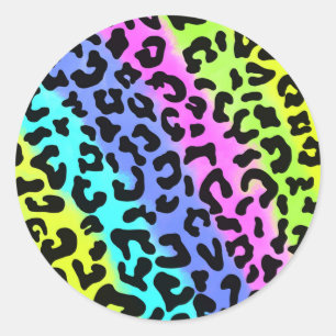 Sticker Rond Leopard Wild Cat Rainbow Motif, Leopard Cadeau