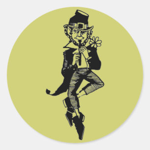 Sticker Rond Leprechaun avec Flûte
