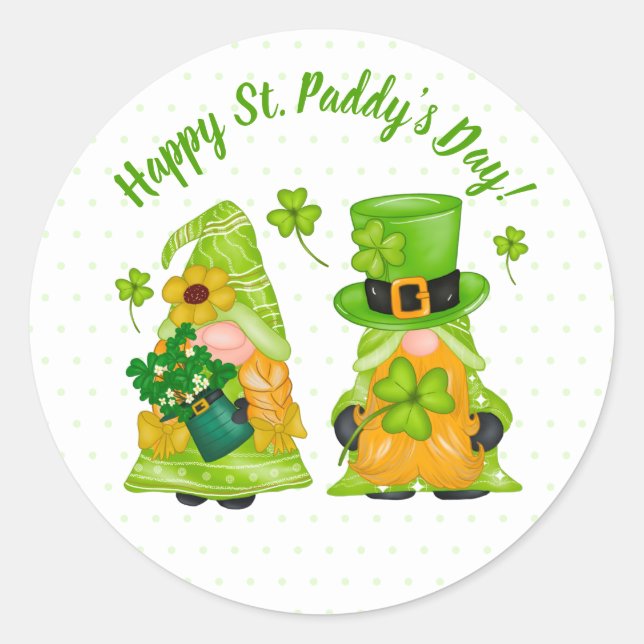Sticker Rond Leprechaun Gnome Shamrock Bonne St. Paddy's Day (Devant)