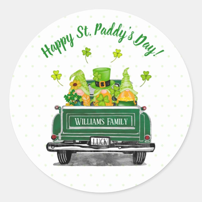 Sticker Rond Leprechaun Gnome Shamrock Bonne St. Paddy's Day (Devant)