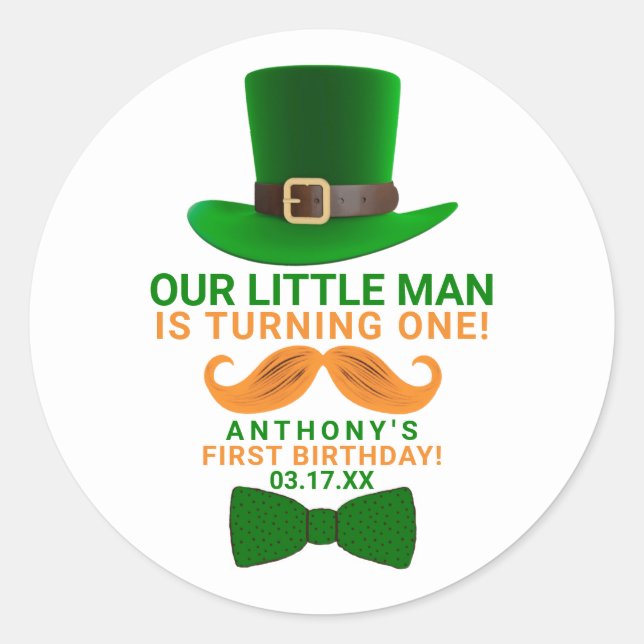 Sticker Rond Leprechaun moderne St. Patrick's Any Age Anniversa (Devant)