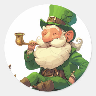Sticker Rond Leprechaun souriant avec tuyau