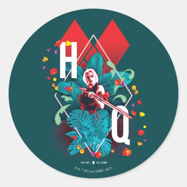 Sticker Rond L'équipe du suicide | Harley Quinn Floral Diamond (Devant)