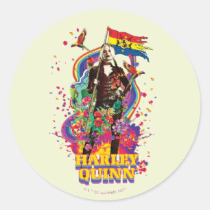 Sticker Rond L'équipe du suicide Harley Quinn Flowers & Rain