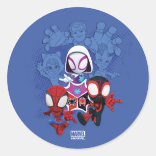 Sticker Rond L'équipe Spidey saute de Black Cat, Sandman, Elect