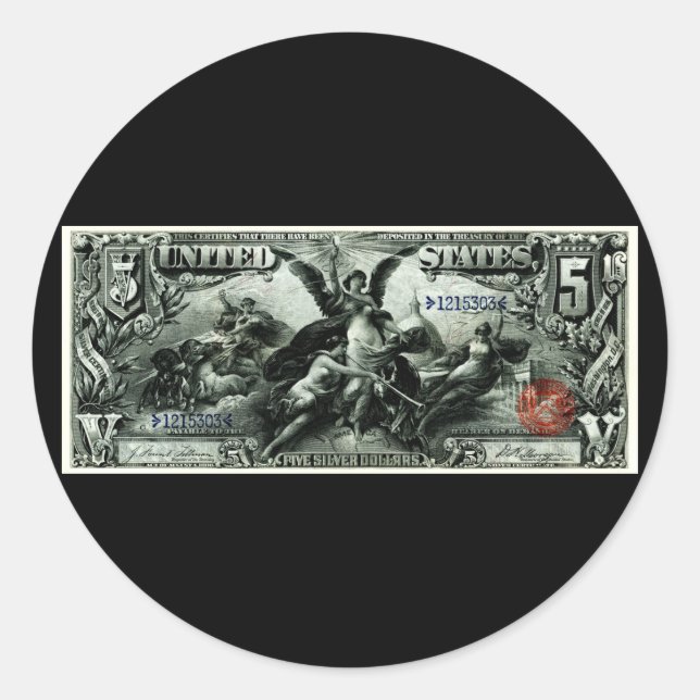 Sticker Rond Les 1896 USA certificat d'argent des cinq dollars (Devant)