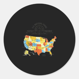 Sticker Rond Les 63 Parcs nationaux des États-Unis Carte - Parc
