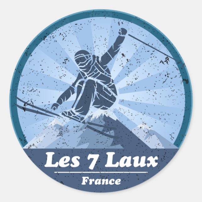 Sticker Rond Les 7 Laux Station de ski - Skieur (Devant)