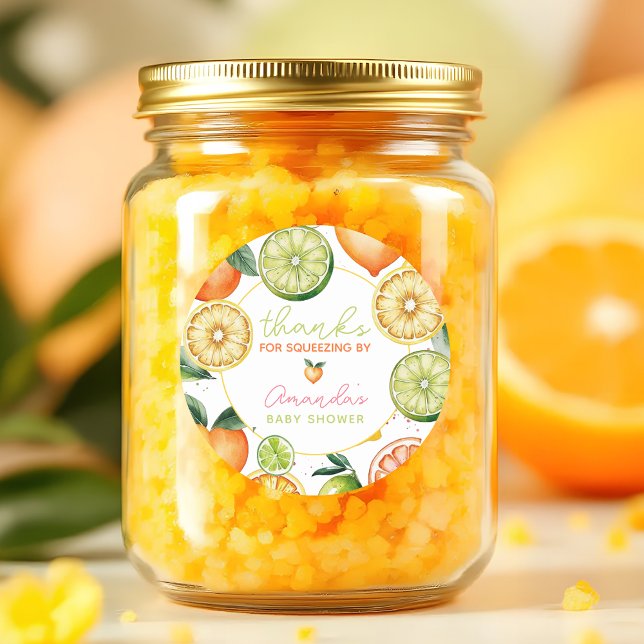Sticker Rond Les agrumes ont une véritable aquarelle Baby showe (Citrus Baby Shower Round Stickers for Favors)