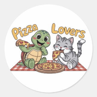 Sticker Rond Les amateurs de pizzas