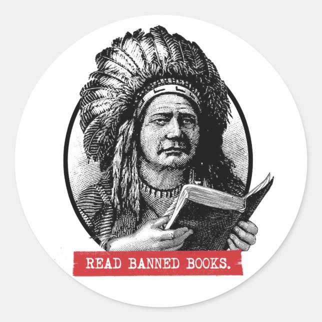 Sticker Rond Les Amérindiens Lisent Des Livres Interdits (Devant)