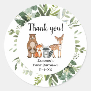 Sticker Rond Les amis des forêts boisées les animaux anniversai