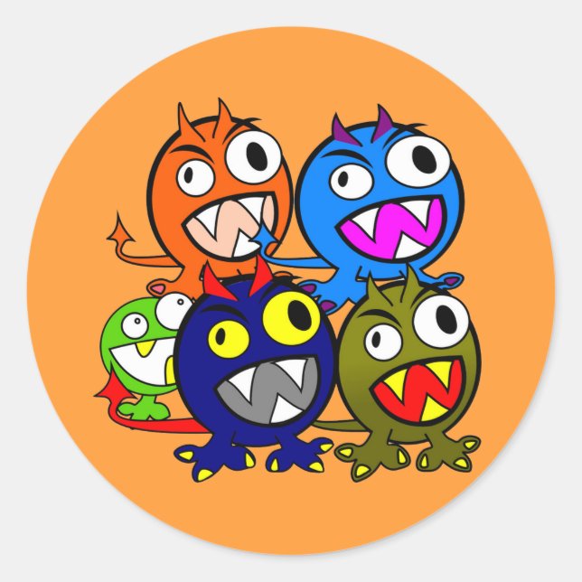 Sticker Rond Les amis du monstre d'Halloween (Devant)