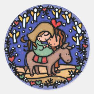Sticker Rond Les anges soutenus par Jésus de jour de Noël se