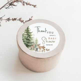 Sticker Rond Les animaux de bois Baby shower Merci Favoriser