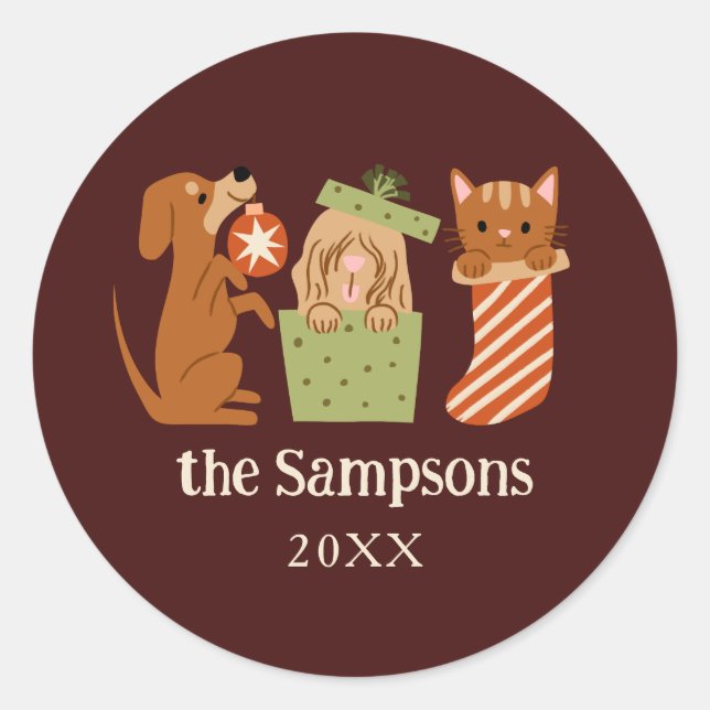 Sticker Rond Les animaux de Noël rouge (Devant)