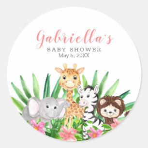 Sticker Rond Les animaux de Safari mignons   Baby shower rose
