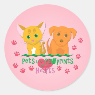 Sticker Rond Les animaux laissent des empreintes sur nos coeurs