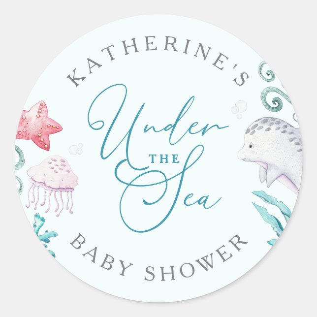 Sticker Rond Les Animaux Océaniques Sous Le Baby shower Sea Boy (Devant)