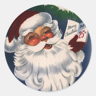 Sticker Rond les années 50 Retro Jolly Santa Claus, Noël Vintag