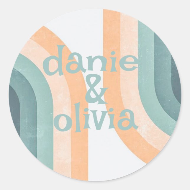 Sticker Rond les années 70 Mariage arc-en-ciel Vintage (Devant)