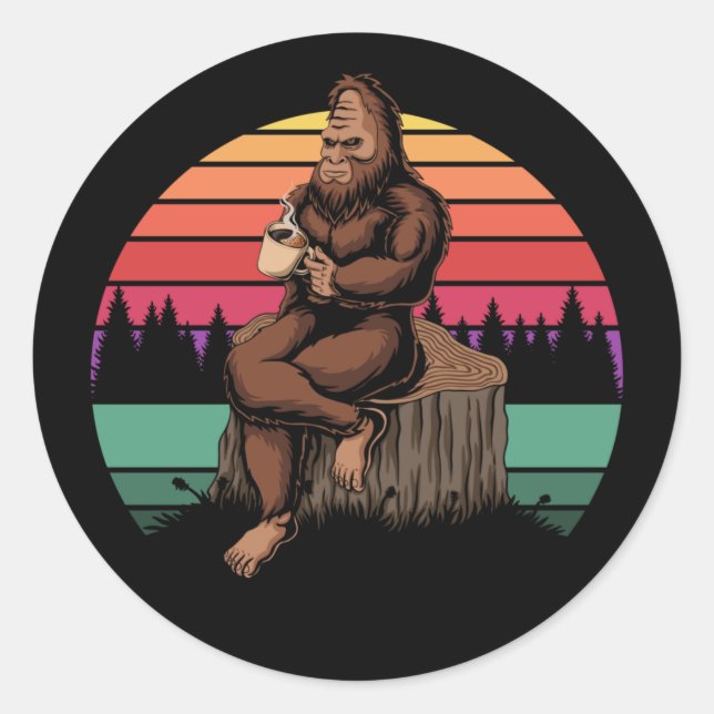 Sticker Rond les années 70 Retro Bigfoot & Café (Devant)
