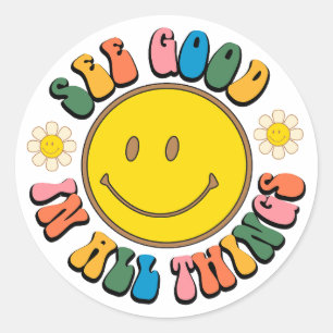 Sticker Rond les années 70 Retro Hippie Sublimation Pack