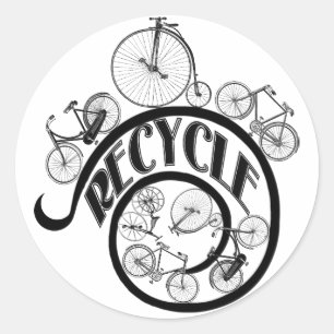 Sticker Rond Les bicyclettes vintages réutilisent l'habillement