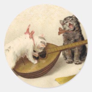 Sticker Rond Les chatons et la mandoline