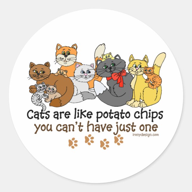 Sticker Rond Les chats sont comme des chips (Devant)