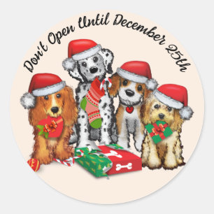 Sticker Rond Les Chiens Coquins Ont Ouvert Leurs Cadeaux De Noë