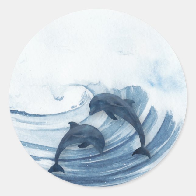 Sticker Rond Les dauphins plongeurs dans le surf (Devant)