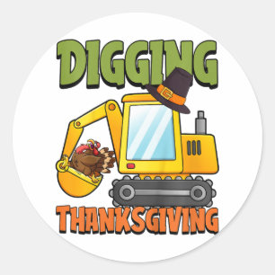 Sticker Rond Les enfants creusent Thanksgiving Day Cool Excavat