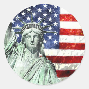 STICKER ROND LES ETATS-UNIS DIMINUENT ET LIBERTÉ