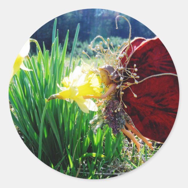 Sticker Rond Les fées dans les jonquilles (Devant)