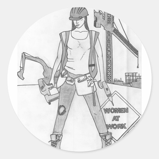 Sticker Rond Les femmes au travail (Devant)