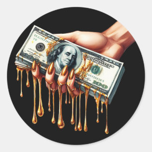 Sticker Rond les femmes donnent 100 dollars de billet d'or liqu