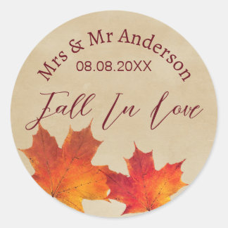 Sticker Rond Les Feuilles rustiques tombent dans l'amour Mariag